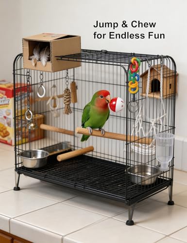 12 Pack Bell Chew Toy Balls for Parakeets Cockatiels Bird Cage Play Toys | Made of BPA Free PP Plastic, Built In Bells, 12 Mixed Shapes, Smooth Safe Edges, Fit All Standard Bird Cage Spaces