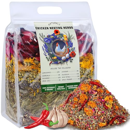 21 Oz Chicken Nesting Herbs, 8 Flowers Premixed Dried Poultry Herb Natural Egg Laying Coop Box Pads Roost House Lime Feed Grit Herbs Bedding Supplies for Chicken Duck Feeder