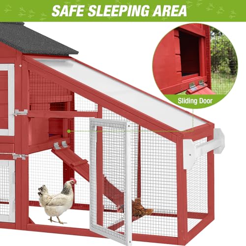 GUTINNEEN Chicken Coop Outdoor with Run Wooden Mobile Hen House with Wheels Poultry Cage with Nesting Box,Leakproof Pull-on Tray