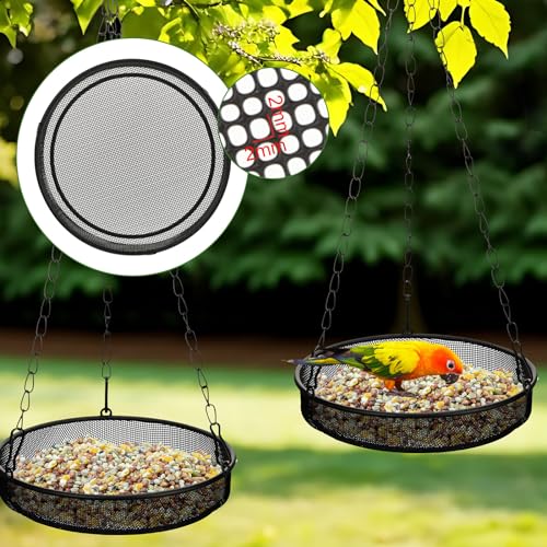 4 Pieces Hanging Bird Feeder Tray Platform Metal Mesh Feeder Seed Platform for Bird Feeding Outside Outdoors Wild House Hanging for Attracting Birds, Black(Round) - style: Round