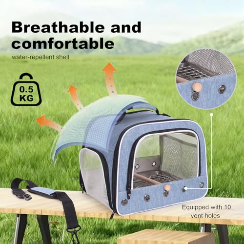 Large Bird Carrier Backpack, Portable Travel Carrier Cage Bag with Standing Perches Metal Tray and Grate (Blue, Large Carrier) - color: Blue