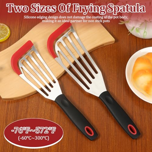 2 Pcs Silicone Fish Spatula Heat Resistant Silicone Edge for Nonstick Cookware Fish Turner for Use Flexible and Thin Stainless Steel Cooking utensil Ideal Slotted Spatula for Egg Pancake
