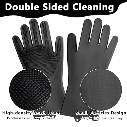Pet Grooming Gloves—Dog Washing Gloves with High-Density Teeth | Dog Bath Scrubber with Enhanced Five Finger Design, Silicone Gloves for Dogs and Cats Bathing, Massage (Dark) - color: Dark Black