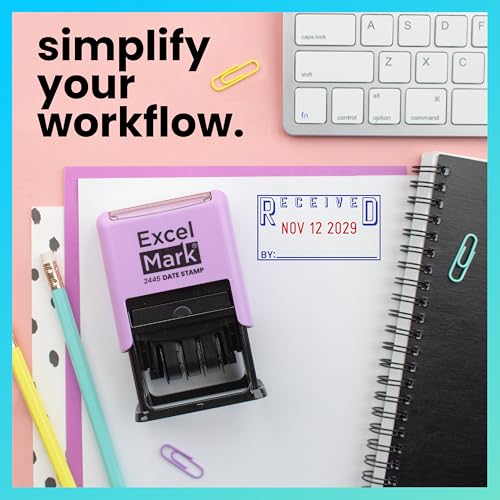 ExcelMark 2445 Date Stamp with Text - Blue and Red Ink (Violet Mount, Received) - color: Violet Mount, size: Received