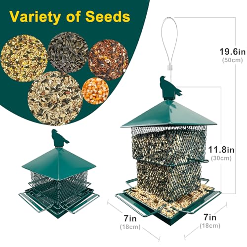 Bird Feeders for Outdoors, 6.5lb Large Capacity, Heavy Duty Metal Bird Feeder, Supports Cardinal, Finch, Blue Jay and Wild Birds(Green)