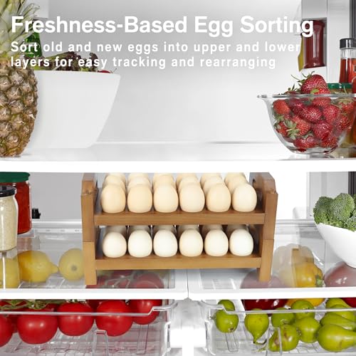 2-Tier Wooden Egg Holder for 36 Eggs | Wooden Egg Holder Countertop with Carry Handle for Chicken, Duck, and Quail Eggs (Stackable) - color: Stackable