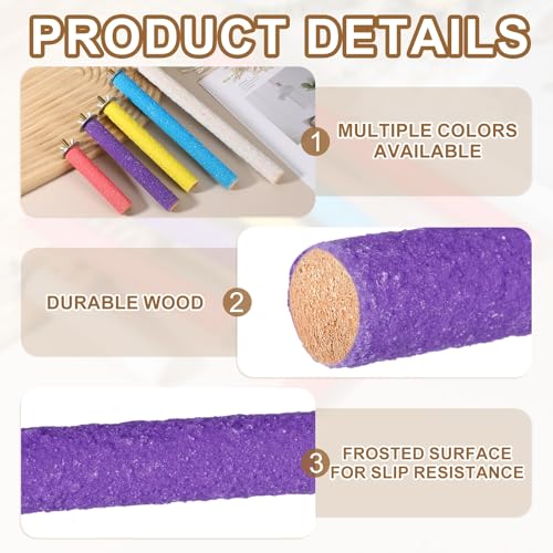Bird Cage Perch, Colorful Parrot Grinding Claw Sticks, Platform Paw Stand Toy 4/6 Inch, (Wooden, Purple, 2Pcs), Intended for Small Medium Birds/Parrots/Finches/Lovebird - color: Purple, size: 4/6 Inch