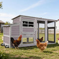 Mobile Chicken Coop with Run, Large Wooden Hen House Poultry Cage with Wheels, Weatherproof Roof, Sectionable Nesting Box, Pull-Out Tray for 3-5 Chickens, 74.9" L x 26" W x 39.4" H (Grey)