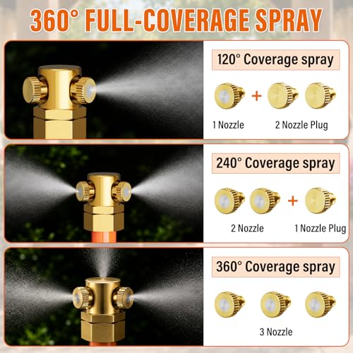 SPECILITE Misters for Outside Patio, 6.5 FT Hose Water Mist, 1 Pack | 360° Cover Mister Cooling System, with 6 Brass Nozzles and 4 Brass Plugs, for Garden, Backyard, BBQ, Pet, Chicken Coop