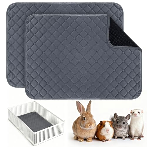 Washable Guinea Pig Cage Liners, 2 Pack 18"x24" Reusable Guinea Pig Pee Pads,Waterproof Super Absorbent Anti-Slip Pee Pads,Pet Bedding Liner for Dog,Small Animals,Bunny -Grey - size: 18x24
