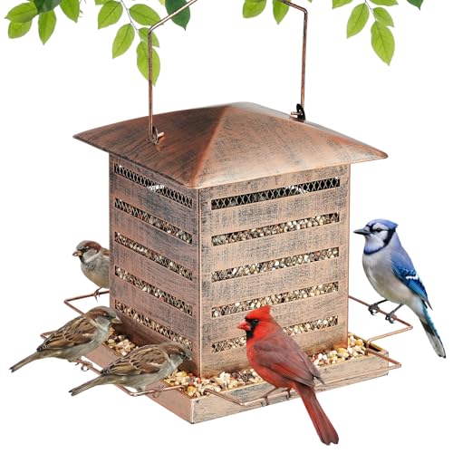 Bird Feeder, 3LB Large Capacity Metal Birdfeeder for Outdoor Hanging | Wild Birdfeeder, Heavy Duty, 4 Perches, Sturdy, Easy to Refill, For Garden Yard Outside Decoration - color: Rectangular, 3 lbs