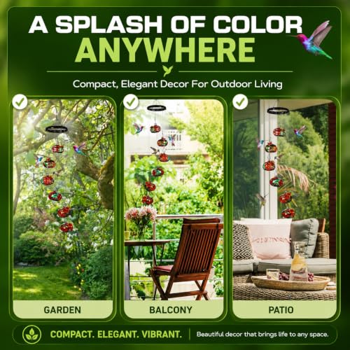 Humming Bird Feeders for Outdoors, Ant Proof Hummingbird Feeder, Weather Resistant Hummingbird Feeder Glass, No Leak Humming Bird Feeder Glasses, Bebedero para Colibri, 6 Hand-Blown Glass Ports