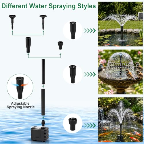 20W Solar Fountain Pump with Ground Stake, 16.4FT Cable for Garden | Upgraded DIY Solar Powered Water Fountain with 3 Adjustable Nozzles for Bird Bath, Pond & Outdoor Water Features - color: 20w Solar Fountain