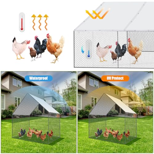 VitalCozy 1 Set Chicken Coop Cover Waterproof 11.5 x 6.6 ft Chicken Cover Coop Tarp with 25 Pcs Ball Bungees Cords, Accessories for Walk-in Run Pen, Outdoor, Yard
