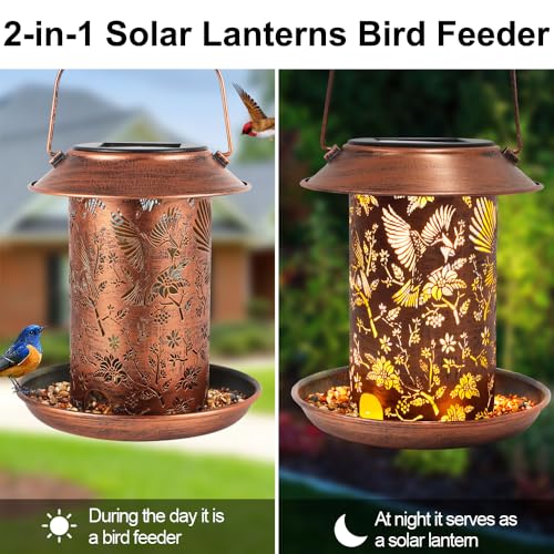 Cardinal Solar Bird Feeder Outdoor Waterproof Hanging Garden Decor | gift for women mom waterproof hanging solar lantern for yard patio christmas birthday daily decor - style: Cardinal