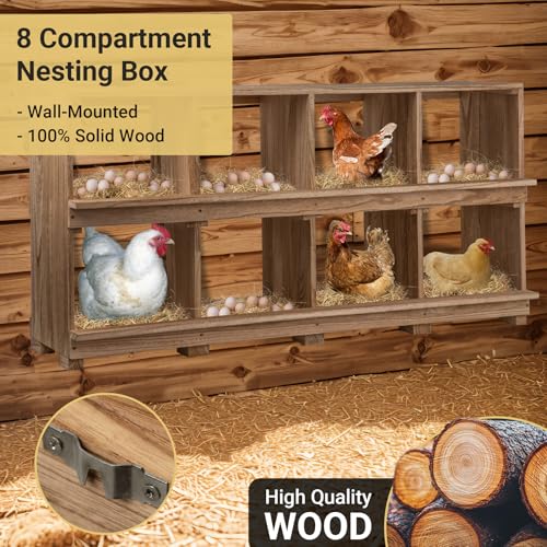 Neoaider Nesting Boxes for Chickens 8 Compartment | Wall-Mounted Wooden Chicken Nesting Box, Ensuring Comfortable Egg Laying, Perfect for Backyard and Poultry Farms - size: 50.0"L x 14.7"W x 26.0"H