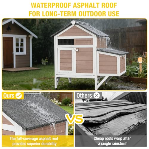 Aivituvin Small Chicken Coop for 2-3 Chickens, Elevated Outdoor Wooden Hen House Quail Hutch with 2 Sectionable Nesting Box, Pull-Out Tray, Waterproof Asphalt Roof - Brown, 40.9"L x 27.3"W x 38.5"H - size: 40.9"L x 27.3"W x 38.5"H