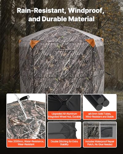 VEVOR Hunting Blind，See Through Ground Blinds with Carrying Bag, 360 Degree Portable Camouflage Tent，Durable Concealed Shelter with Silent Side Door and Window, for Turkey and Deer - size: 6-7 Person (H-79'')