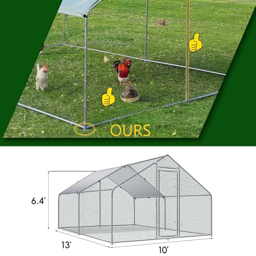 TOLEAD Large Metal Chicken Coop Upgrade Tri-Supporting Wire Mesh Chicken Run,Chicken Pen Walk in with Water-Resident and Anti-UV Cover,Duck Rabbit House Outdoor (Spire Roof 10’ W x 13’ L x 6.5’ H) - size: 156.2"L x 108.0"W x 78.0"H