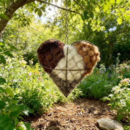 Handmade Fiber Bird Nesting Heart, Birds Nests Material Holder, Hummingbird Nest Boxes for Outside. Decorative Dual-Purpose Bird House: A Nesting Aid and Garden View Cottage (1Set) - color: 1Set