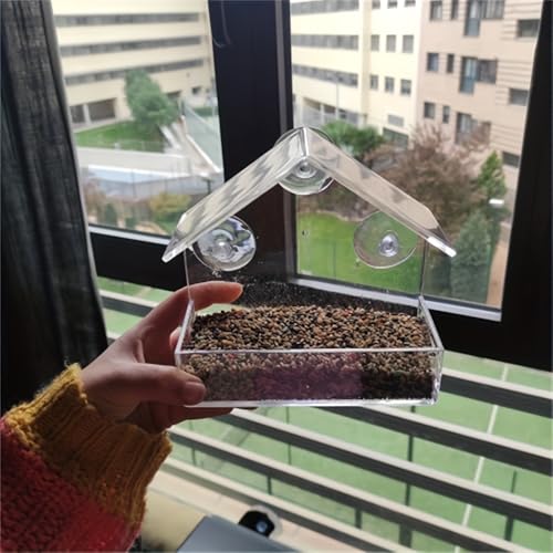 Clear Window Bird Feeders with Strong Suction Cups and Drain Holes Sturdy and Durable 360° View Acrylic Birdfeeders for Viewing Wild Birds Outside, Outdoor Small Bird House, Garden Decor