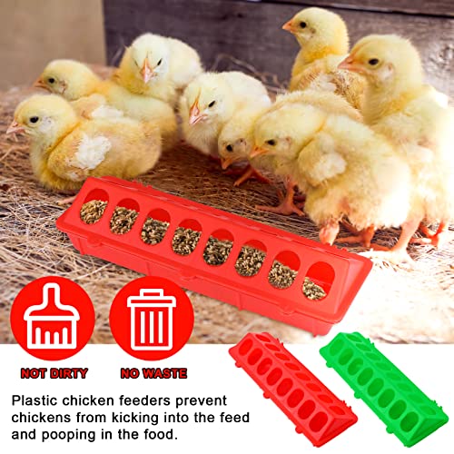 4 Pcs Plastic Flip Top Quail Feeder, Red, Green | Small Plastic Chicken Feeder, Quail Pigeon Duckling Drinker, No Mess No Waste, Multihole Birds Feeding Dish Dispense