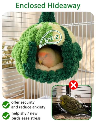 Chewproof Frame Parakeet Nest Bird House for Cage with Warm Pad | Soft Washable Budgie Sleeping Bed Fleece, Hanging Winter Parrot Breeding Nest Swing for 1-2 Lovebird Canary, Sturdy Felt Base