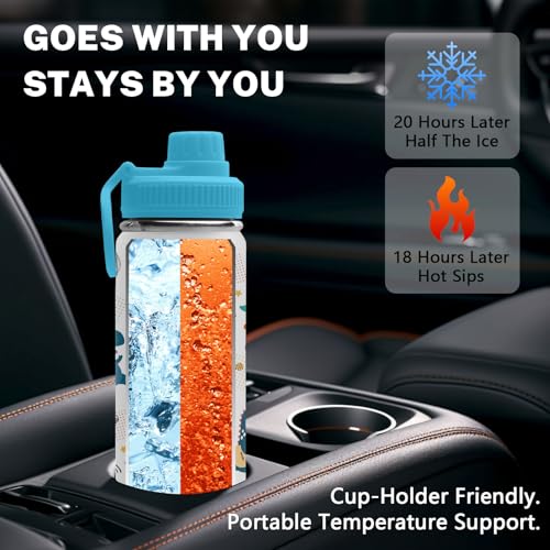 Dinosaur 18oz Water Bottle, with 2 Lids Handle, Insulated Sport Cup | 18oz Stainless Steel Travel Tumbler,Reusable Leak proof Anti Slip Boot Mug, Christmas Birthday Dinosaur Gift for Son - color: Dinosaur