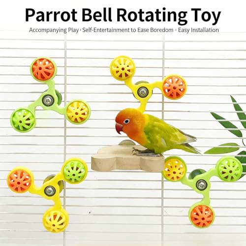 Spinning Bird-Toys Bird Cage Toys & Bird Perch Parrot-Parakeet Budgie Cockatiel Conure Macaw Chicken Parrot Enrichment Cage Accessories Small Animal Chewing Toy (Green Spinner Bell) - color: Green Spinner Bell