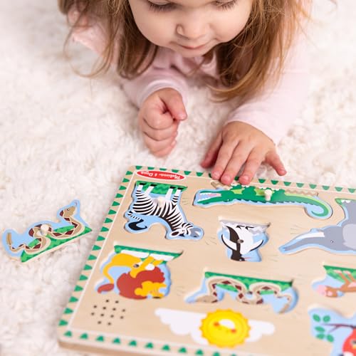 Melissa & Doug Zoo Animals Sound Puzzle – 8-Piece Wooden Peg Puzzle with Light-Activated Sounds, Music Learning Toy for Toddlers and Preschoolers Ages 2+ - size: 11.8 x 8.8 x 1.25, style: Zoo Animals