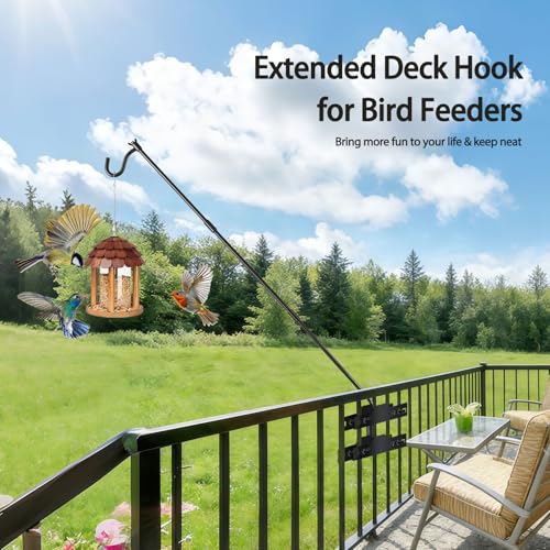 ULIOK Deck Hook, Heavy Duty Hummingbird Feeder Hanger, 31 Inch Extended Adjustable, Solid Steel Hanging Hook for Hanging Bird Feeder, Suet Baskets, Planters, Wind Chimes, 360 Degree Rotary, 2 Pack - color: 2Pack