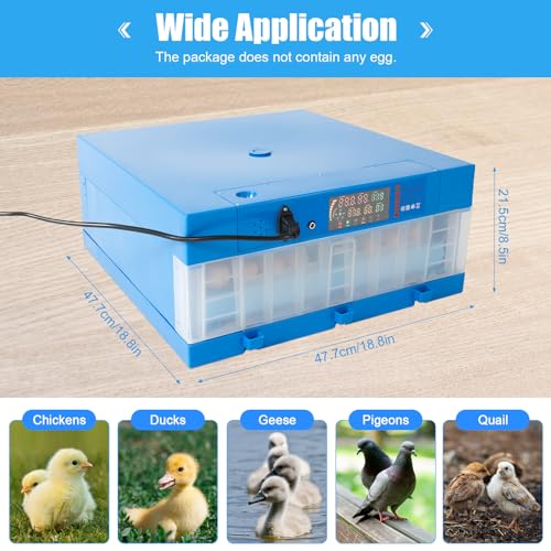 48 Egg Incubators with Automatic Turner, Temperature and Humidity Control, Egg Candler,Universal Egg Tray Size Smart Incubators for Hatching Chickens Quail Duck Turkey Goose Bird