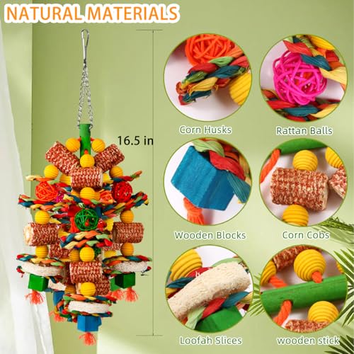 Bird Toys, Parrot Toys for Large Birds,Natural Corn cob and Loofah Slices Bird chew Toys for African Grey Parrots, Macaws, Cockatoos, Amazon Parrot and other Small and Medium-Sized Parrot (Colorful) - color: Colorful