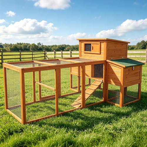 XLarge Chicken Coop with Nexting Box and Run Premium Poultry Cage with Waterproof Roof and Tray Spacious Wooden Chicken House Size for Backyard Small Animals 3-4 Chickens and Duck Orange 80"