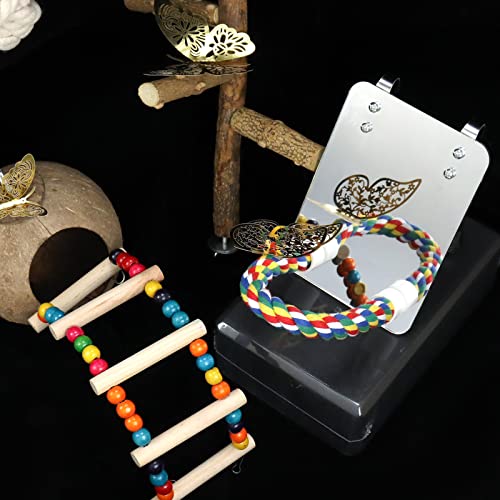 Mygeromon Bird Mirror for Cage with Parrot Rope Perches | for Parakeet, Budgerigar, Lovebird