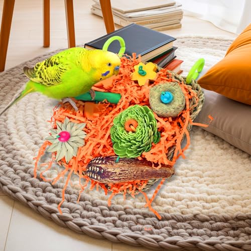 KATUMO Bird Toys, Conure Grass Mat Shredder Toys Parakeet Toys Parrot Foraging Toys for Cockatiel Conure Lovebird Parakeet Small to Medium Birds | Natural Grass Mat Toy Satisfies Birds Chewing & Foraging, Easy Hanging, Perfect for Conure, Lovebird and Sma
