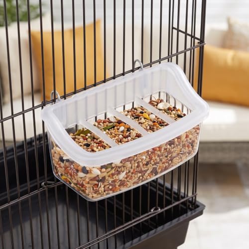 Veemoon 2pcs Splash Hanging Plastic Bird Cage Feeder, No Mess Bird Cage Feeding Bowl 4 Slot Small Parrot Food Cup Parakeet Water Dispenser Resuable Container for Pet Cockatiels, Finches, 4.5 × 2.3"