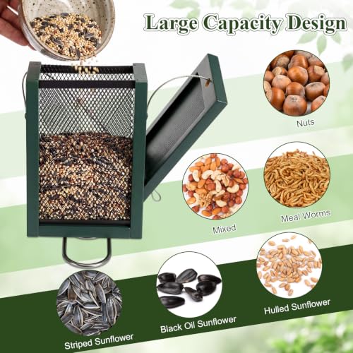 2 Pack Thistle Bird Feeder for Outside Hanging, Heavy Duty Metal Mesh Handmade Wood Feeder, 3 lb Large Seed Capacity, Sliding Mesh, Adjustable Perch, Squirrel Resistant