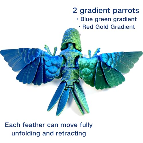 2 Pack 3D Printed Articulated Parrot Figure with Movable Wings, Flexible Joint Bird Desk Fidget Toy for Autism, Colorful Collectible Home & Office Decor Gift