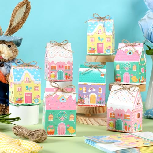 Zhanmai 48 Pcs Easter Treat Boxes Candy Mini Rabbit Egg House Favor Box Easter Party Paperboard Gift Boxes for Holiday Party Treat Cookie Goodie Snack Gift Packaging - style: Easter