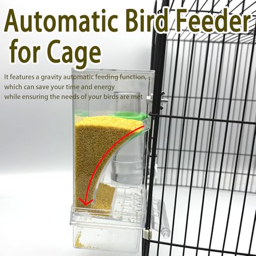 Automatic No Mess Bird Feeder Water Dispenser Set | Acrylic Transparent Parakeet Cage Accessories Bird Feeder and Waterer in Cage for Small and Medium Cockatiel Finche Lovebird - color: Transparent + Green