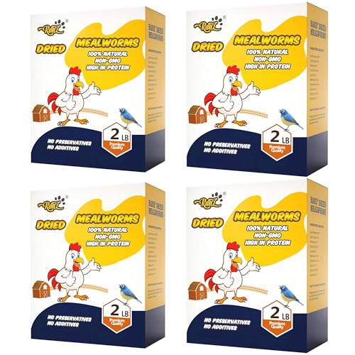 RANZ 8LBS Non-GMO Dried Mealworms for Chickens, High Protein Meal Worms, Premium Chicken Feed, Whole Large Mealworms for Blue Birds, Ducks, Fish - size: 8 Pound (Pack of 1)