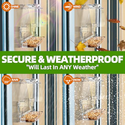 WENMIXER Window Bird Feeder with Non-Marking Self-Adhesive Hooks, Clear and Transparent, Outdoor Wild Bird Watching Gift, Garden Decor (with Large Window) - style: With Large Window