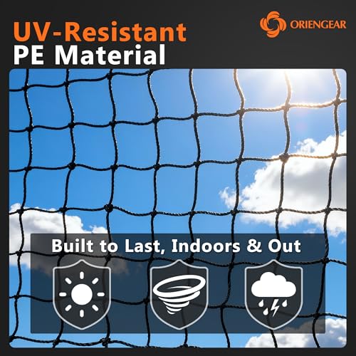 ORIENGEAR Baseball Batting Cage Nets, ONLY NET, 70'L/55'L/35'L/20'L Baseball and Softball Cage Netting, 1.88" #45 Mesh, Professional Fully Enclosed PE Hitting Cage Net with Door, Without Poles - size: 70'*12'*12'