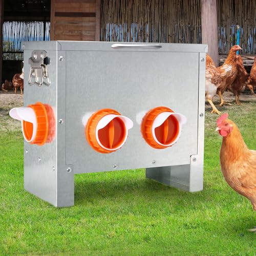 Automatic Chicken Feeder Large Capacity Metal Poultry Feeder 25lbs 4-Ports - color: 25lb with 4 Ports