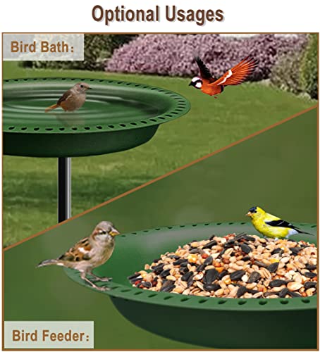 Garbuildman Upgraded 5-Prong Base Bird Bath with Metal Stake, Detachable Decoration Bowl Spa & Freestanding Birdfeeder for Outdoor Garden, Oval Style, Green - size: 1-¼ gal-Green
