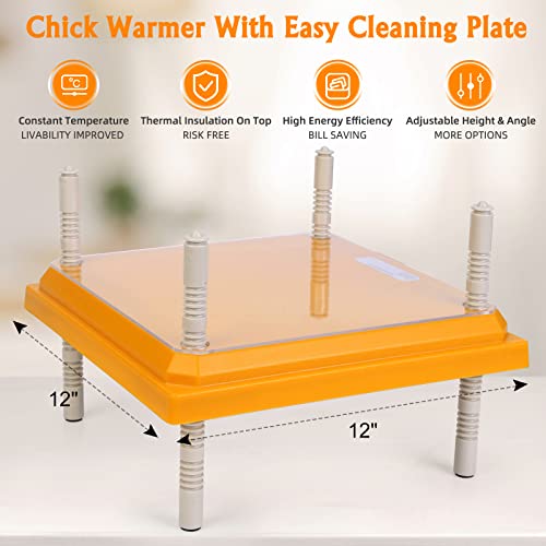 Brooder Heater for Chicks: Chick Brooder Heating Plate with Easy- Cleaning Plate Poultry Coop Heater Chicks Warmer 12" x 12" for 20 Chicks Adjustable Height Brooding Heater 22 Watts - color: Orange-12x12