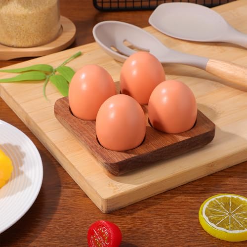 Sewroro Wooden Egg Holder 4 Slots Tray Countertop Egg Storage Organizer Chicken Display Rack For Kitchen Refrigerator