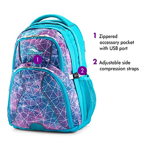High Sierra Swerve Laptop Backpack, Sequin Facets/Bluebird/White, One Size - color: Sequin Facets/Bluebird/White
