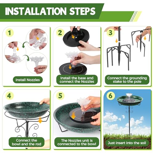 Metal Bird Bath with Solar Fountain for Hummingbirds,Stable Stylish Design with 5-Prong Base Metal Stake Bird Bath for Outside Lawn Patio Yard Garden